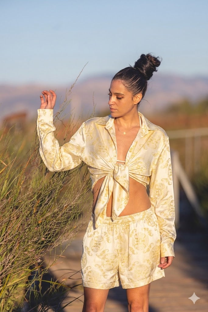 Ulu Silk Button Up Shirt and Shorts Set in Imperial Butter